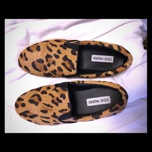 Steve Madden cow fur slip ons