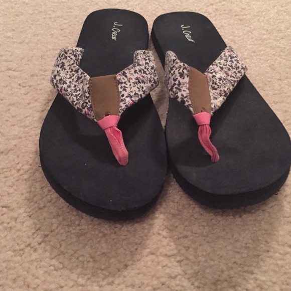 Navy blue and floral flip flops