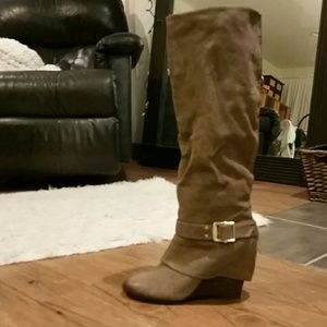 Brown wedge-heeled Vince Camuto boots