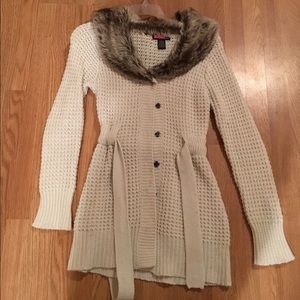 Fur collared cardigan