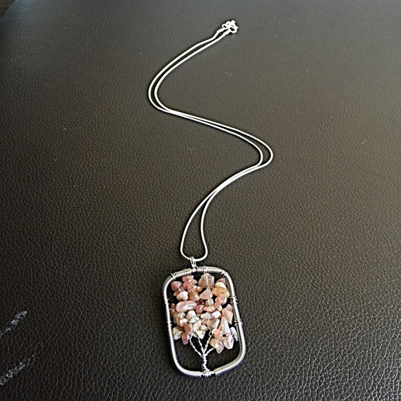 NEW TREE OF LIFE QUARTZ GEMSTONE 925 SS NECKLACE - Picture 2 of 3