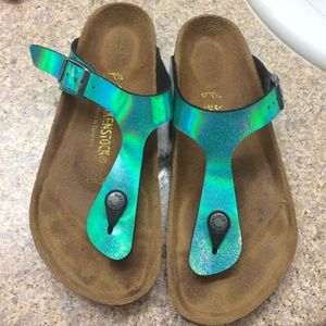 Teal iridescent Birkenstocks