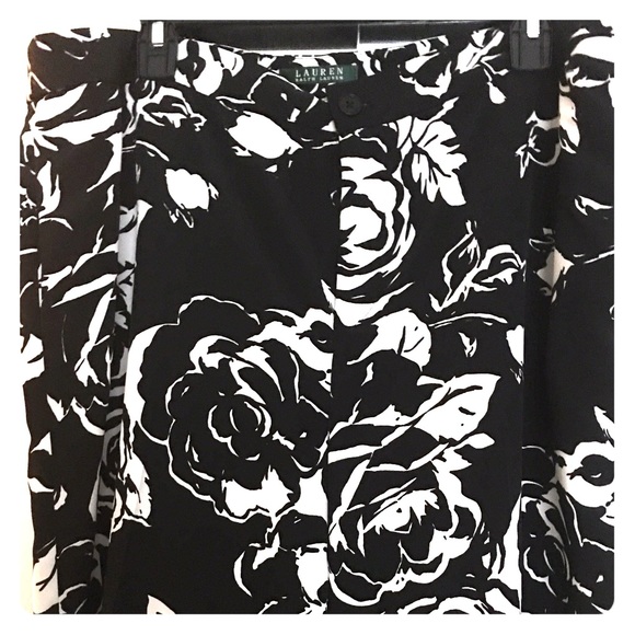 Ralph Lauren Black & White Wide-Leg Floral Pants