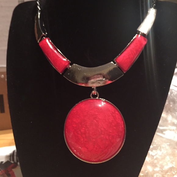 Set earring necklace new stud red silver cord