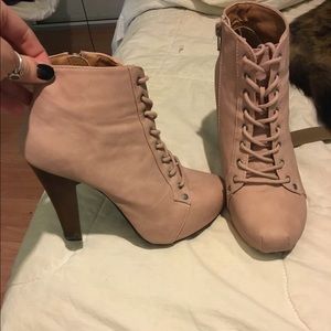 Light pink lace up booties! NEVER WORN