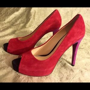 Guess Suede Peep Toe Heels