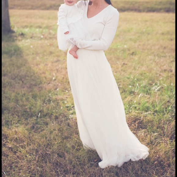 Cream tulle maxi skirt.