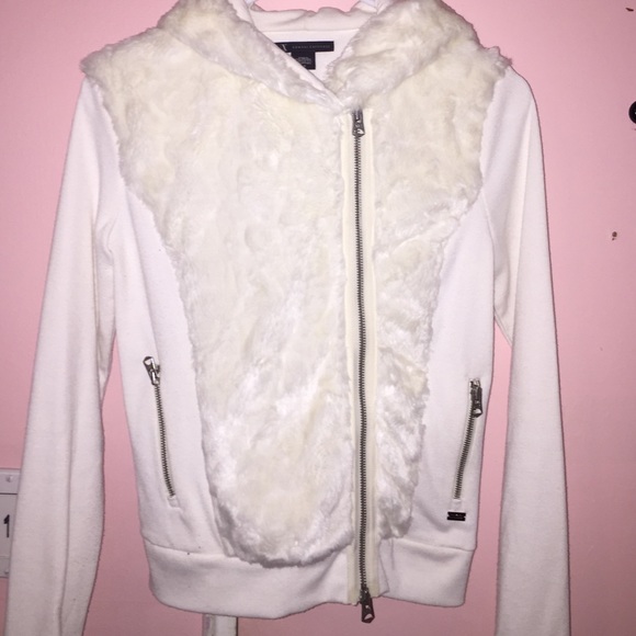 Hooded fur zip up sweater