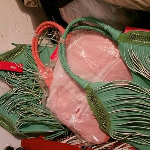 Mint Green or Coral Pink man made leather purse