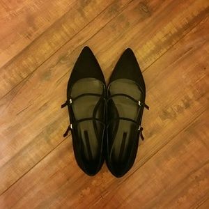 ZARA Black Suede Ballerina Gold Tip Flats