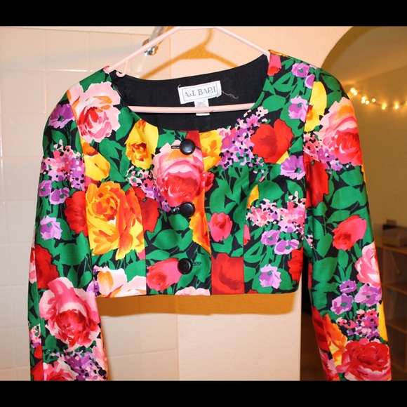 Bright floral pattern crop jacket