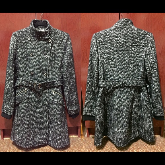 EXPRESS Herringbone Fit and Flare Coat