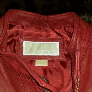 Red Michael Kors Red Leather Vintage Jacket