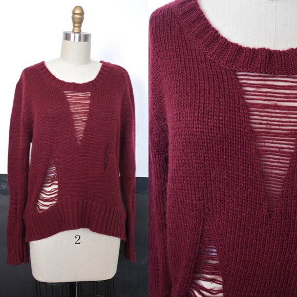 NASTY GAL x SOLEMIO maroon wool sweater w/cutouts