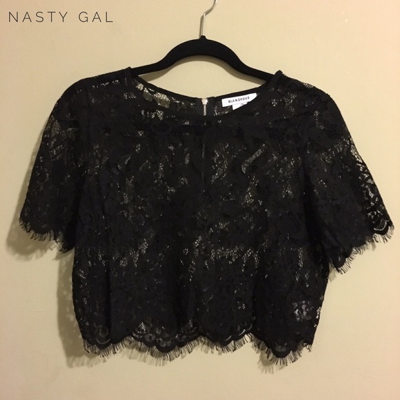 Nasty Gal Tops - Black lace crop top NWOT