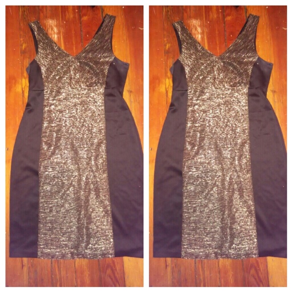 Gold and black midi dress