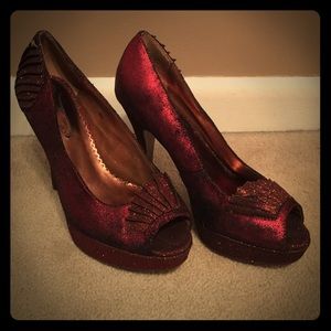 Red peep toe heels