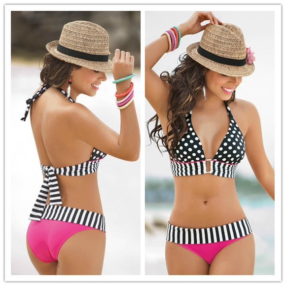 Bikini cute pink and black stripped