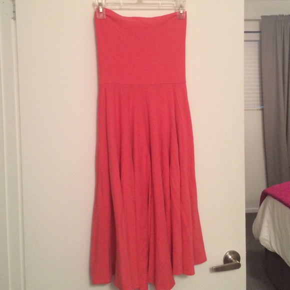 Coral Cotton Strapless Dress