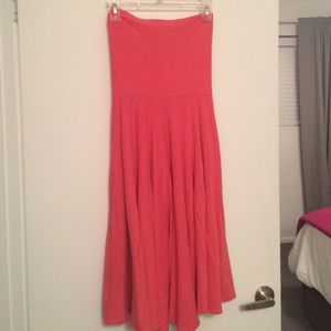 Coral Cotton Strapless Dress