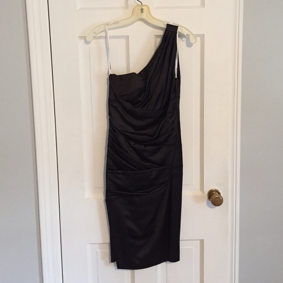 One-should satin black cocktail dress