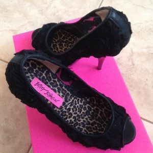 Betsy Johnson Black Lace Stilettos.