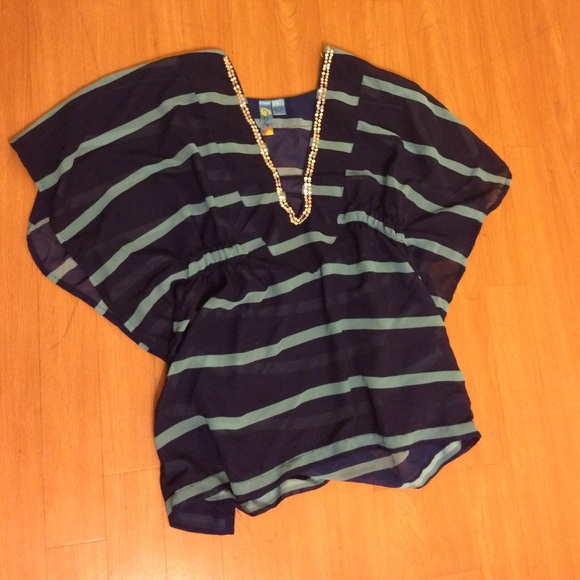 Navy blue and light blue swimsuit cover up