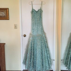 Formal dress , Aqua , beaded and very elegant