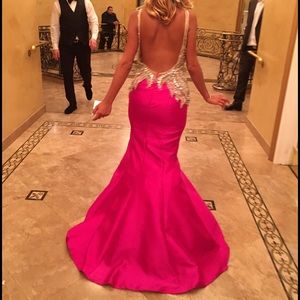 Jovani fushia beautiful, sexy open back  nude gown