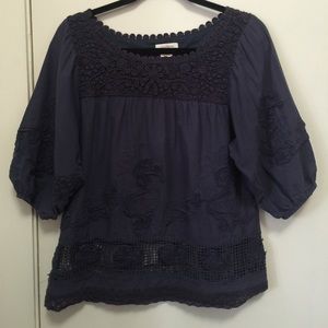 Sundance Catalog Embellished Blue Cotton Top