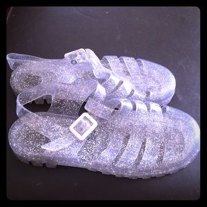 JuJu Clear Sparkly Jelly Shoes Sz 7