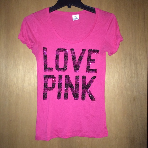 cute sequined "love pink" tshirt - Picture 1 of 1