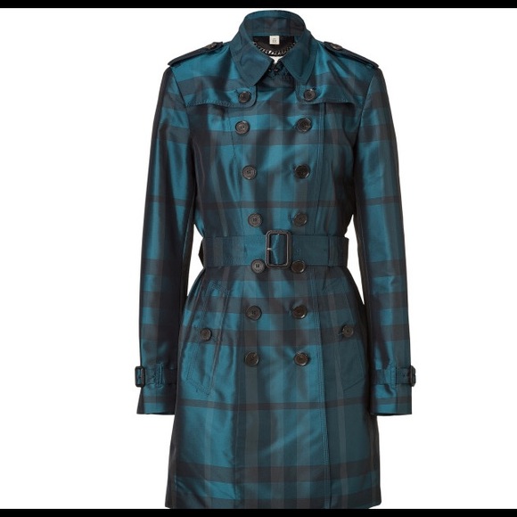Burberry Mountbrook Check Coat in Pale Petrol Blue