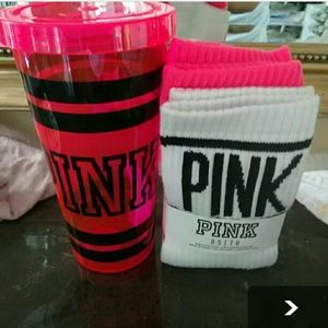VS PINK tumbler and socks
