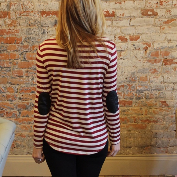 Burgundy striped vegan leather elbow top - Picture 3 of 3