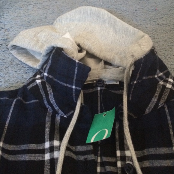 Hooded Navy Blue Flannel with Removable Hood - Picture 3 of 3