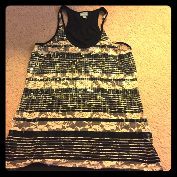 Pink and black sequined dress top