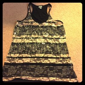 Pink and black sequined dress top