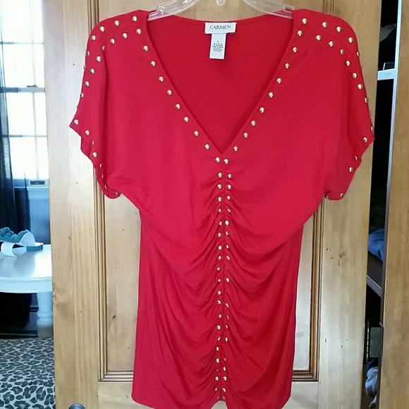 SALE!!  Carmen Marc Valvo gold tone grommet tee