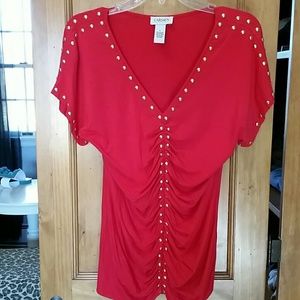 SALE!!  Carmen Marc Valvo gold tone grommet tee