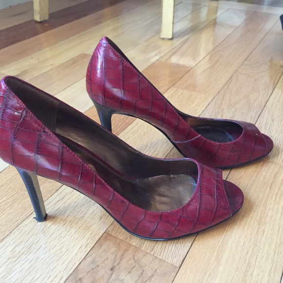 Enzo Angiolini Red Alligator Leather Peep Toe Heel