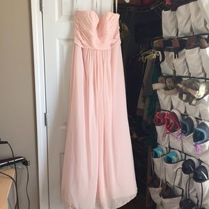 Long Strapless Chiffon Dress and Pleated Bodice