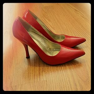 True red patent leather heels.