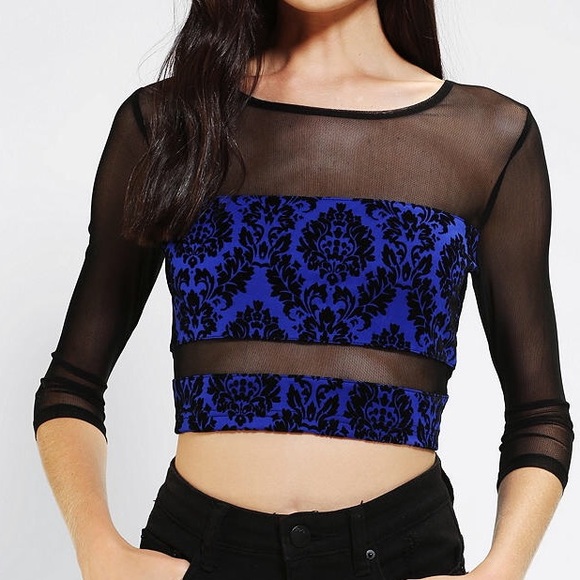 Mixed Fabric Mesh Cropped Top NWOT