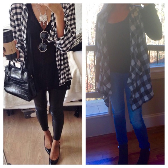 Jackets & Blazers - Black and white plaid flannel jacket small