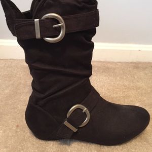 Black suede mid calf booties