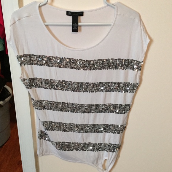 Sequined shirt with tie at bottom. - Picture 1 of 3