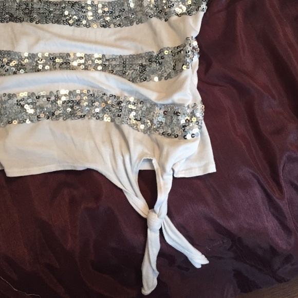 Sequined shirt with tie at bottom. - Picture 3 of 3