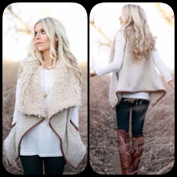 Jackets & Blazers - Faux Fur Shearling Vest Oatmeal Comfy & Warm