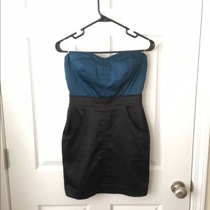 Forever 21 strapless satin teal and black dress